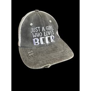 Just A Girl Who Loves Beer Distressed Y2K Adjustable Straps Trucker Hat CC0009